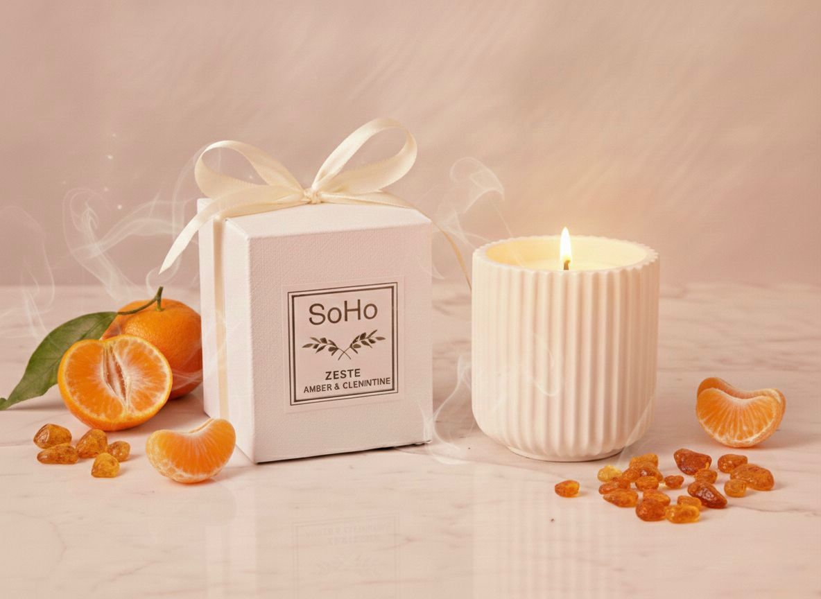 Zeste - Amber & Clementine - Fluted Stone Candle - 160g
