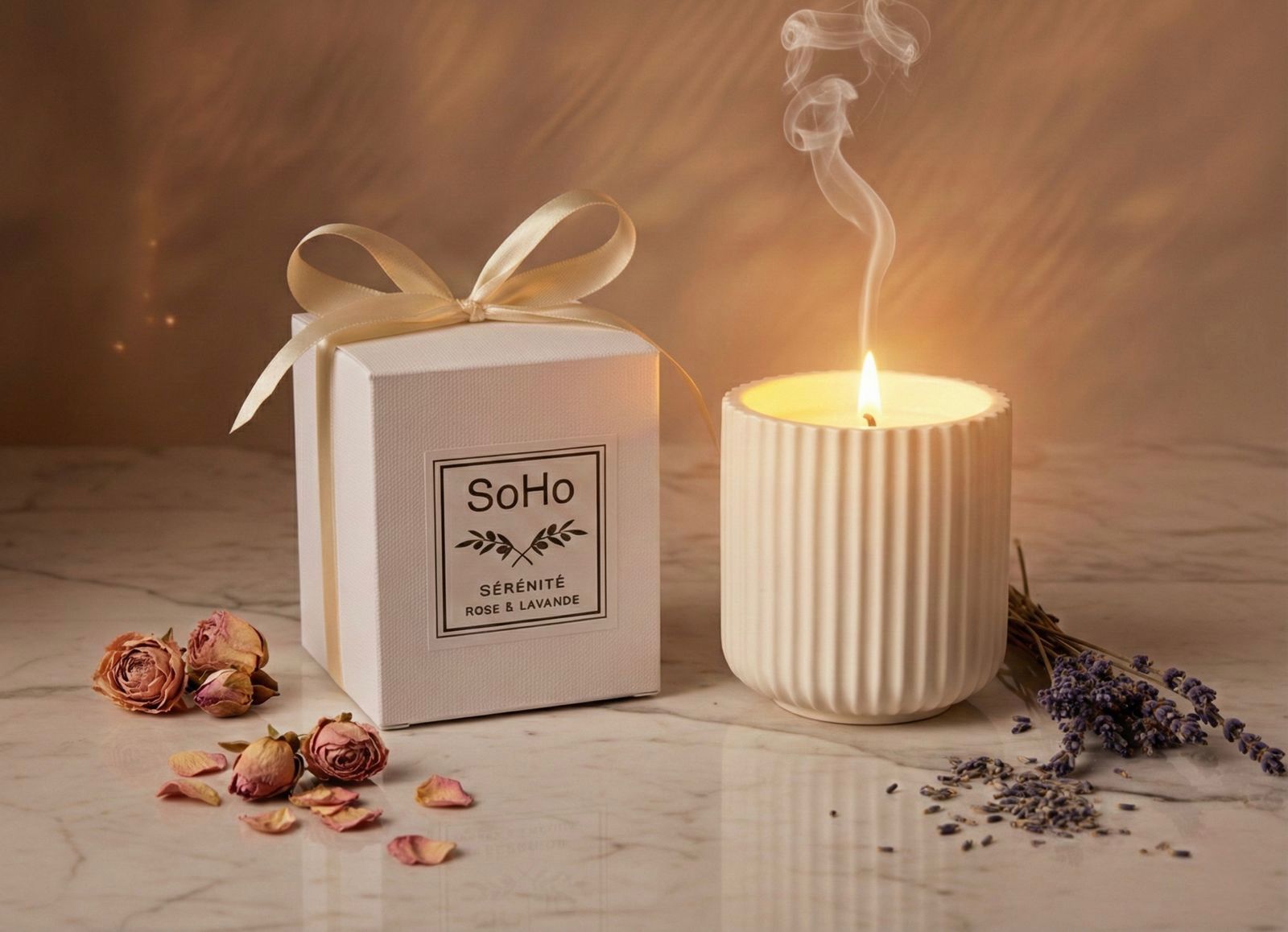 Sérénité - Rose & Lavande - Fluted Stone Candle -  - 160g